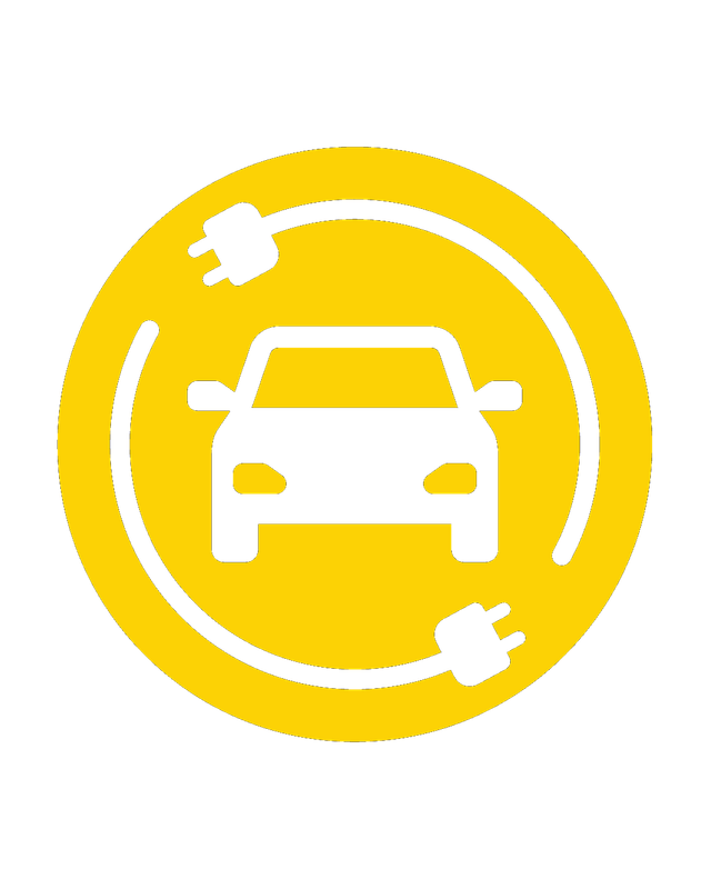 Grafisches Symbol eines Autos mit Steckern im Kreis für Elektromobilität und Ladelösungen.